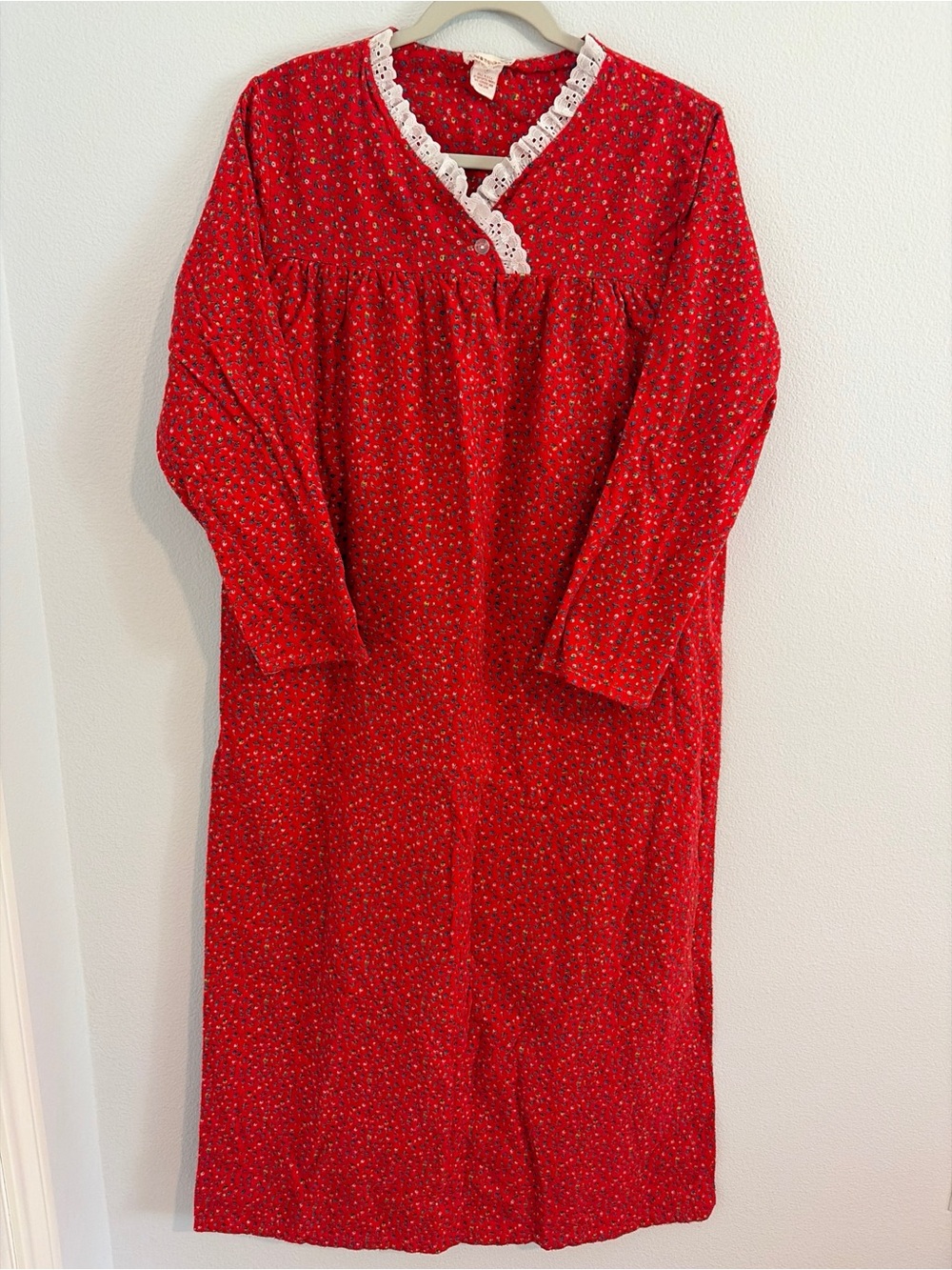 Vtg 80s Anthony’s Nightgown M Flannel Prairie Cottagecore Loungewear Lace Granny